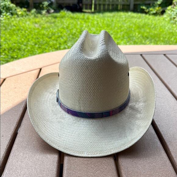 Dorfman Pacific Cream Cowboy Hat with Multicolor Band - Picture 1 of 6